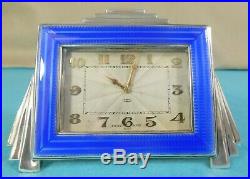 Stunning Classic Art Deco Sterling Silver Guilloche Enamel Clock 8 Day C&N 1930