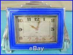 Stunning Classic Art Deco Sterling Silver Guilloche Enamel Clock 8 Day C&N 1930