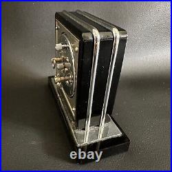 Stunning Vintage Art Deco Black Glass & Chrome Desk Alarm Clock German Made