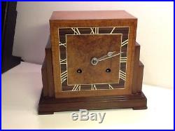 Stunning Vintage Art Deco Oak & Walnut Cased Mantel Clock, fully working