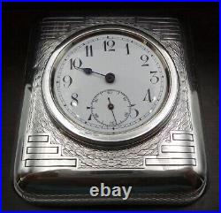 Stylish and Heavy 1930s Art Deco Sterling Silver Travel Clock