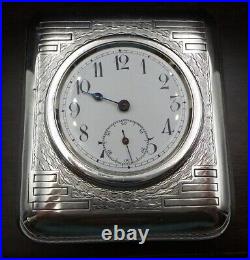 Stylish and Heavy 1930s Art Deco Sterling Silver Travel Clock