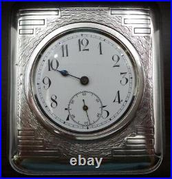 Stylish and Heavy 1930s Art Deco Sterling Silver Travel Clock