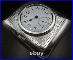 Stylish and Heavy 1930s Art Deco Sterling Silver Travel Clock