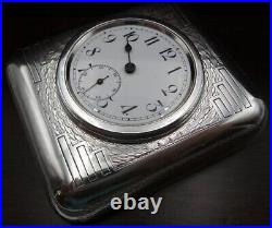 Stylish and Heavy 1930s Art Deco Sterling Silver Travel Clock