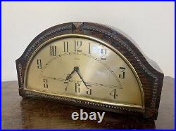 Super Original Art Deco 1930's Carved Beaded Oak Half Moon Mantle Clock