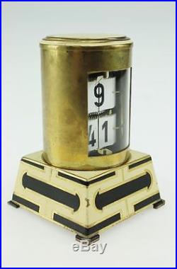 Superb Vintage German Brass & Enamel Art Deco Plato Flip Ticket Carriage Clock