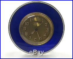 Swiss Art Deco Blue Guilloche Enamel 8 Day Travel Clock Geneve As Is