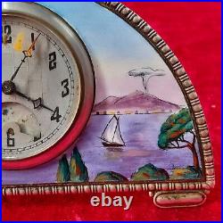 Table Clock in Enameled Metal. Winding. Art Deco, 1920