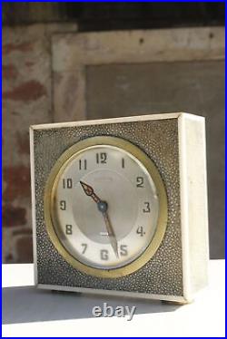 Table clock Art Deco period bone brass & Galuchat France 1930s