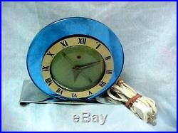 Telechron 1935 Luxor Art Deco Clock round blue glass mirror and chrome 4F65