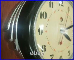 Telechron 1939-1942 Art Deco Chrome Wall Clock #2H09. Black. Great Condition