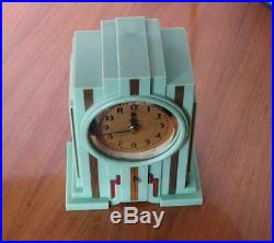 Telechron Electrolarm Art Deco Skyscraper Clock, rare Green Plaskon