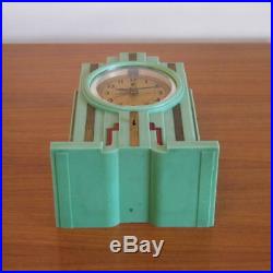 Telechron Electrolarm Art Deco Skyscraper Clock, rare Green Plaskon