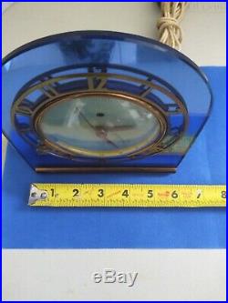 Telechron Guilloche Blue MIRROR glass clock Art Deco