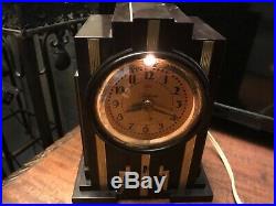 Telechron SKYSCRAPER Art DECO Brown bakelite clock 1930- complete, works