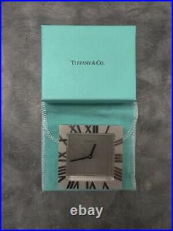 Tiffany & Co. Atlas Square Rhodium Desk/Table/Mantle Clock Swiss Made IOB