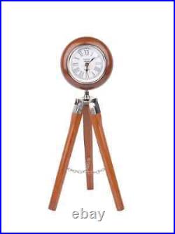 Timeless Elegance Vintage Clock on Wooden Tripod Stand 18 Inches