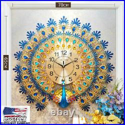 US Large Quartz 3D Wall Clock Peacock Design Home Ornament Decoration Household