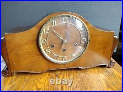 Urgos Art Deco Wooden Mantel Clock Vintage For Repair Chimes 17.5 Across