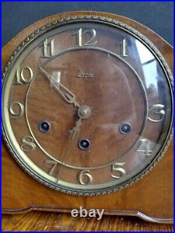 Urgos Art Deco Wooden Mantel Clock Vintage For Repair Chimes 17.5 Across