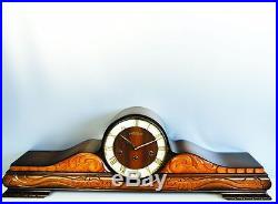 Very Long Art Deco Hermle Westminster Chiming Mantel Clock With Balance Wheel