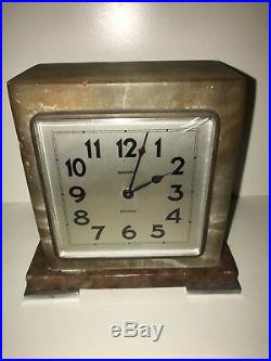 VERY STYLISH ORIGINAL 1930s FRENCH BAYARD ART DECO MARBLE MANTLE 8 DAY CLOCK