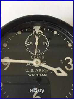 VINTAGE 1930's ART DECO WWII XA TYPE 37 WALTHAM 8 DAYS U. S. ARMY AIRCRAFT CLOCK