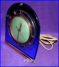VINTAGE 1930s ANTIQUE ART DECO BLUE MIRROR GLASS TELECHRON CLOCK DEAUVILLE 4H77