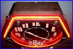 VINTAGE 1930s ELECTRIC NEON CLOCK CO. MACHINE AGE HEXAGONAL ART DECO NEON CLOCK