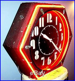 VINTAGE 1930s ELECTRIC NEON CLOCK CO. MACHINE AGE HEXAGONAL ART DECO NEON CLOCK