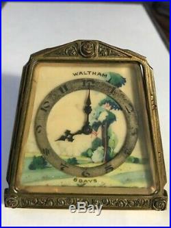 VINTAGE ANTIQUE WALTHAM ART DECO PAINTED FACE 8 DAY DESK CLOCK Not Working