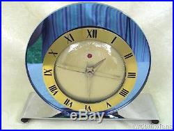 Vintage Art Deco 1935 1939 Telechron Blue Mirror & Chrome Clock
