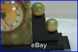 VINTAGE ART DECO CLOCK HAMMOND ONYX MARBLE STAIRSTEP MANTEL MANTLE TABLE 1930s