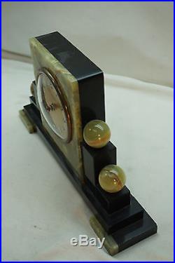 VINTAGE ART DECO CLOCK HAMMOND ONYX MARBLE STAIRSTEP MANTEL MANTLE TABLE 1930s