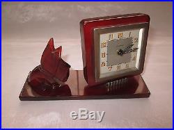 Vintage Art Deco French Bayard Amber Marbled Bakelite Scottie Dog Working Clock