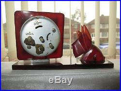 Vintage Art Deco French Bayard Amber Marbled Bakelite Scottie Dog Working Clock