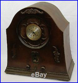 Vintage Art Deco Radiochron Cathedral Tube Radio With Hammond Electric Clock