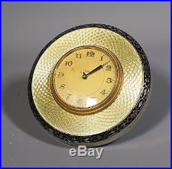 Vintage Art Deco Silver Guilloche Enamel Circular Swiss 8 Day Desk Clock Af
