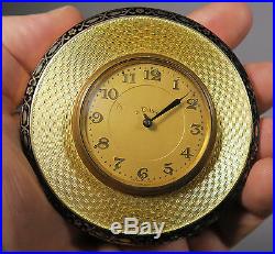 Vintage Art Deco Silver Guilloche Enamel Circular Swiss 8 Day Desk Clock Af