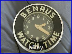 Vintage Benrus Watch Time Neon Wall Clock Art Deco 1930's Working