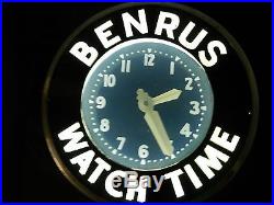 Vintage Benrus Watch Time Neon Wall Clock Art Deco 1930's Working