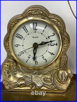 VINTAGE BRASS TONE FINISH HORSE & CLOCK/ MOVEMENT by UNITED MADE in USA WORKING