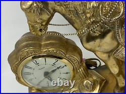 VINTAGE BRASS TONE FINISH HORSE & CLOCK/ MOVEMENT by UNITED MADE in USA WORKING
