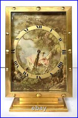 VINTAGE-LUXOR-GILT BRONZE-FRENCH SILK-THE SWING by FRAGONARD-SWISS CLOCK-WORKING