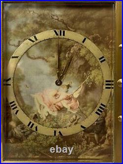 VINTAGE-LUXOR-GILT BRONZE-FRENCH SILK-THE SWING by FRAGONARD-SWISS CLOCK-WORKING