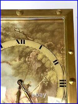 VINTAGE-LUXOR-GILT BRONZE-FRENCH SILK-THE SWING by FRAGONARD-SWISS CLOCK-WORKING