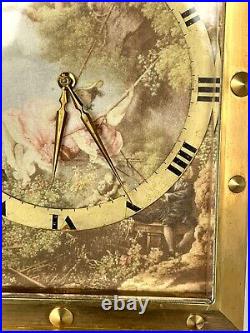 VINTAGE-LUXOR-GILT BRONZE-FRENCH SILK-THE SWING by FRAGONARD-SWISS CLOCK-WORKING