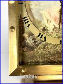 VINTAGE-LUXOR-GILT BRONZE-FRENCH SILK-THE SWING by FRAGONARD-SWISS CLOCK-WORKING