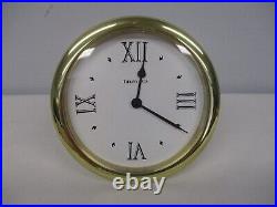 VINTAGE TIFFANY & CO ROUND BRASS STANDING SHELF MANTLE CLOCK with ROMAN NUMERALS